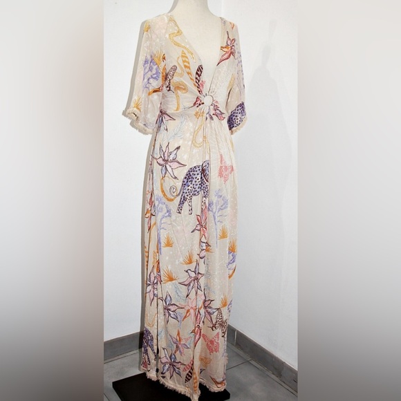 Z&L Dresses & Skirts - Boho Floral Animal Print Cream Maxi Dress - Lightweight Summer Wrap